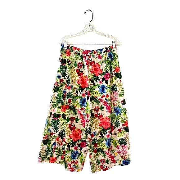 Miguelina Zendaya Floral Pants Cropped Wide Leg Tropical -‎ Large - Picture 2 of 9